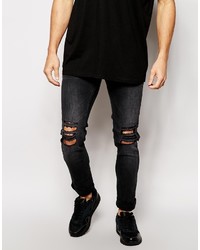 Religion Noize Skinny Fit Washed Black Jeans With Cut Outs