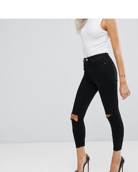 Asos Petite Petite Ridley Skinny Jean In Clean Black With Ripped Knees