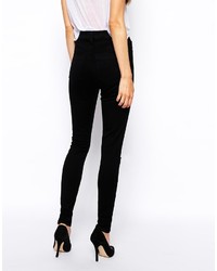 Asos Petite Ridley High Waist Ultra Skinny Jeans In Clean Black With Ripped Knees