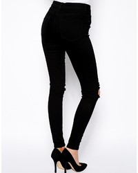 Asos Petite Ridley High Waist Ultra Skinny Jeans With Thigh Rip