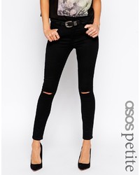 Asos Petite Ridley Skinny Ankle Grazer In Clean Black With Ripped Knees
