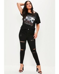 Missguided Plus Size Black High Waisted Ripped Skinny Jeans
