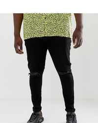 ASOS DESIGN Plus Super Skinny Jeans In Black With Knee Rips
