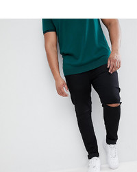ASOS DESIGN Plus Super Spray On Jeans With Knee Rips In Black
