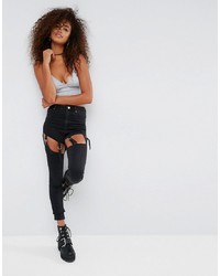 ASOS DESIGN Ridley Festival High Waist Skinny Jeans With Suspender Detail In Black