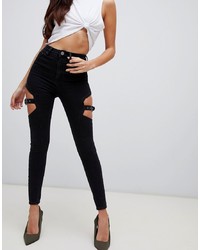 ASOS DESIGN Ridley High Waist Skinny Jeans In Clean Black With Cut Out Detail