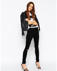 Asos Ridley Jeans Ridley Black Skinny Jeans In Rip And Destroy Busted Knees