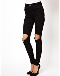 Asos Ridley Skinny Jeans In Clean Black With Busted Knees Black