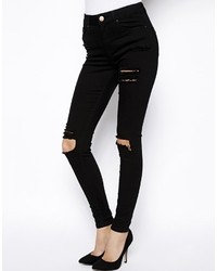 Asos Ridley Skinny Jeans In Clean Black With Thigh Rip Black