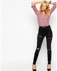 Asos Ridley Skinny Jeans In Washed Black With Extreme Rips And Busts