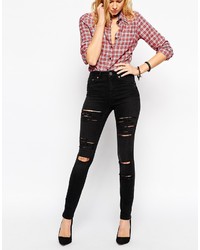 Asos Ridley Skinny Jeans In Washed Black With Extreme Rips And Busts