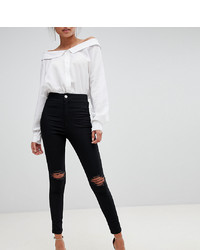 ASOS DESIGN Rivington High Waisted Jeggings With Frayed Knee Rip Detail In Clean Black