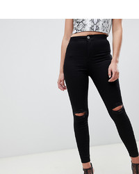 ASOS DESIGN Rivington High Waisted Jeggings With Frayed Knee Rip Detail In Clean Black
