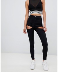ASOS DESIGN Rivington High Wasited Denim Jeggings With Thigh Suspender Detail In Black