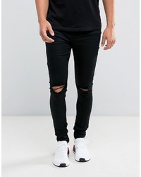 Sixth June Super Skinny Jeans In Black With Knee Rips