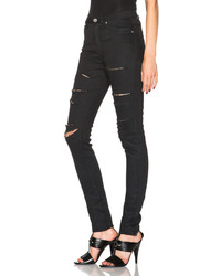 Saint Laurent Skinny 5 Pocket High Waist Destroyed Jean