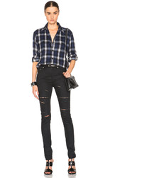 Saint Laurent Skinny 5 Pocket High Waist Destroyed Jean