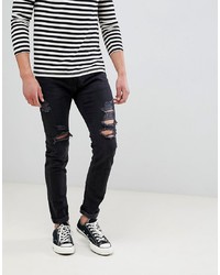 Abercrombie & Fitch Skinny Fit Destroyed Jeans In Black