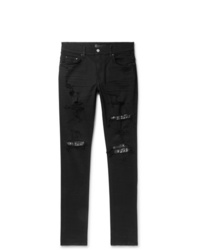 Amiri Skinny Fit Embellished Twill Panelled Distressed Stretch Denim Jeans