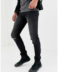 D-struct Skinny Fit Ripped Knee Denim Jeans In Washed Black