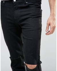 Asos Skinny Jeans 2 Pack In Black Black With Knee Rips Save