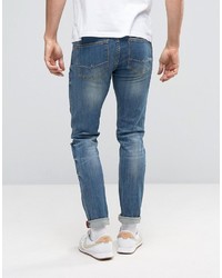 Asos Skinny Jeans 2 Pack In Black With Knee Rips Mid Blue With Knee Rips Save