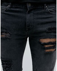 Asos Skinny Jeans In 125oz With Mega Rips In Washed Black