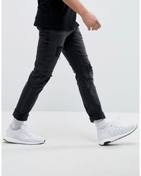 Asos Skinny Jeans In Vintage Washed Black With Rip And Repair