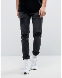 Asos Skinny Jeans In Vintage Washed Black With Rip And Repair