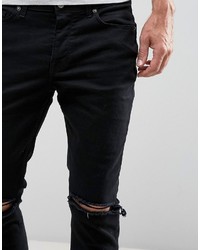 Hype Skinny Jeans In Washed Black With Knee Rips