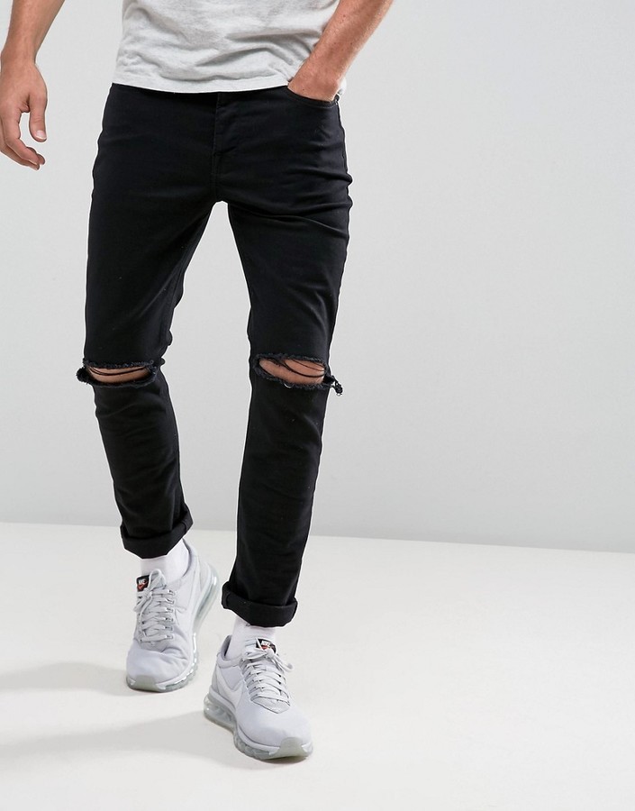 Hype Skinny Jeans In Washed Black Knee Rips, $87 | | Lookastic