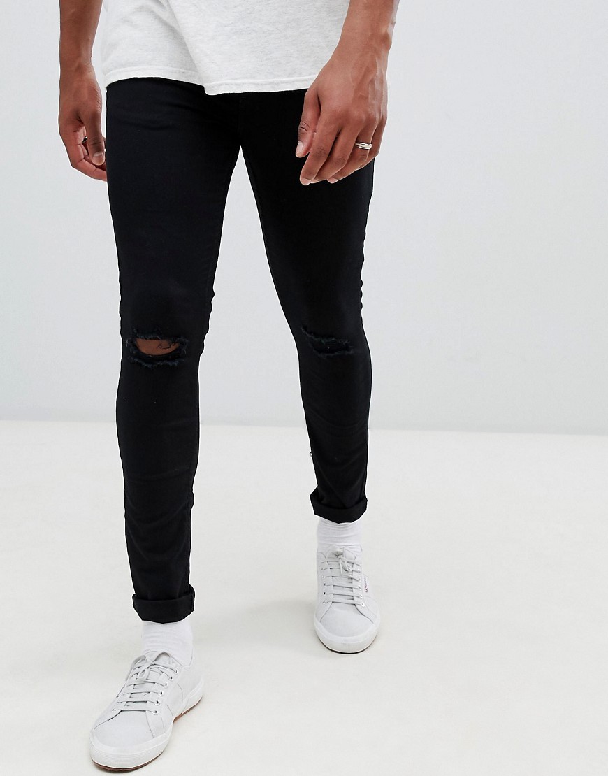 New Look Jeans With Knee Rip In Black Wash, $16 | Asos | Lookastic
