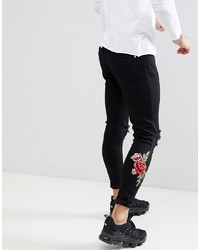 Aces Couture Skinny Jeans With Rose Embroidery