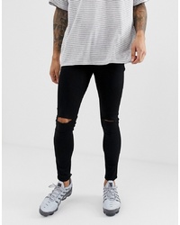 ASOS DESIGN Spray On Jeans In Power Stretch Denim In Black With Knee Rip