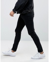 Asos Super Skinny 125oz Jeans With Knee Rips True Black