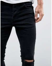 Asos Super Skinny 125oz Jeans With Knee Rips True Black