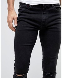 Ringspun Super Skinny Black Jeans With Knee Rips