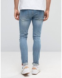 Asos Super Skinny Jeans 2 Pack In Black With Knee Rips Mid Blue With Knee Rips Save