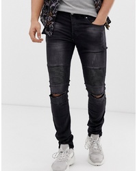 Sixth June Super Skinny Jeans In Black With Biker Detail