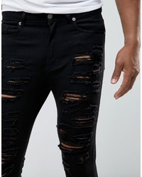 Jaded London Super Skinny Jeans In Black With Distressing
