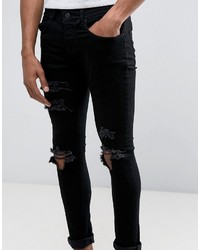 Mennace Super Skinny Jeans In Black With Distressing