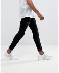 Mennace Super Skinny Jeans In Black With Distressing