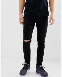 Pull&Bear Super Skinny Jeans In Black With Knee Rips
