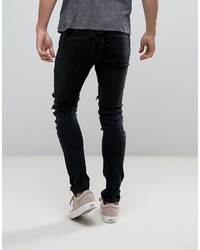 Asos Super Skinny Jeans In Washed Black Biker With Rips