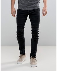 Asos Super Skinny Jeans In Washed Black Biker With Rips