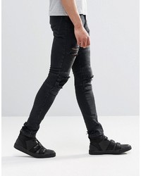 Asos Super Skinny Jeans With Abrasions In Biker Style