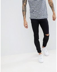 Pull&Bear Super Skinny Jeans With Knee Rips In Black