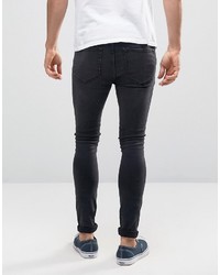 New Look Super Skinny Jeans With Ripped Knees In Blue Black Wash