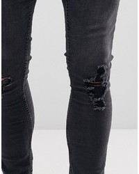 New Look Super Skinny Jeans With Ripped Knees In Blue Black Wash