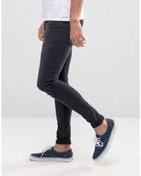 New Look Super Skinny Jeans With Ripped Knees In Blue Black Wash